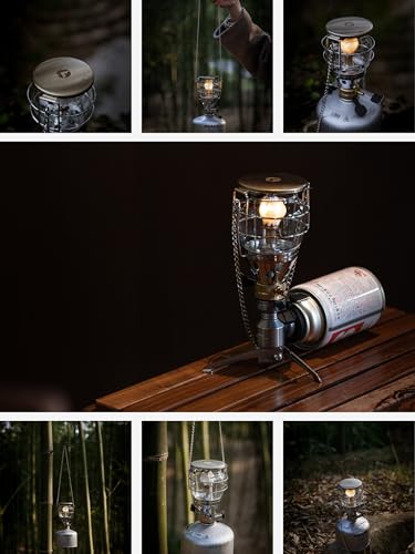 CAMPINGMOON Mini Gas Camping Lantern with Hanging Chain & Hard Case – 80W Equivalent Brightness, Adjustable Dial, Outdoor Portable Butane Lamp for Hiking, Backpacking, Emergency, Tent Lighting T-4
