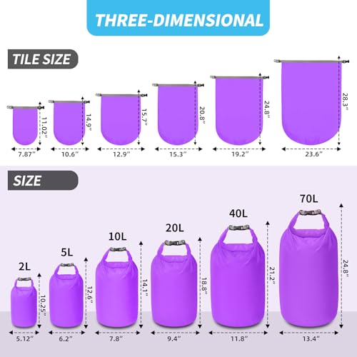 Dry Bag Set, Waterproof Small Lightweight Dry Bags for Paddle Board Kayaking, Fishing, Camping(Purple, 20L 2Pack) - color: Purple, size: 20L 2Pack