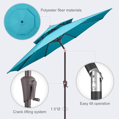 Patio Umbrella Outdoor with Tilt, 2 Tiers, 9 ft Aqua Blue - color: Aqua Blue