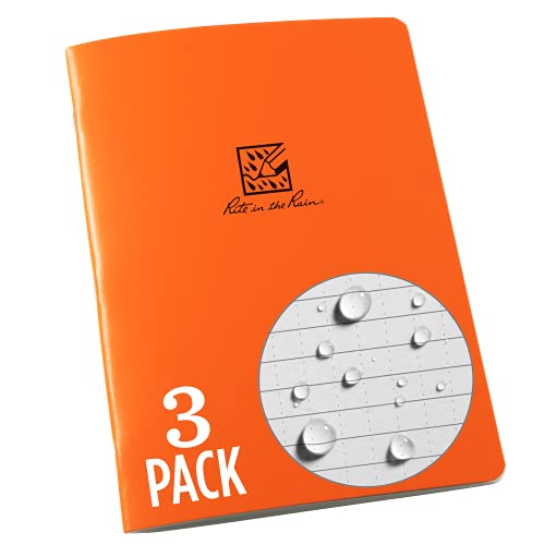 Rite in the Rain LG Stapled Notebook, 6.625" x 8.5", Orange Cover, Universal Pattern, 3 Pack (No. OR71-LGL3) - color: Orange, style: Universal