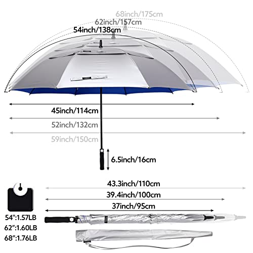 G4Free 47/54/62/68 Inch UV Protection Golf Umbrella Oversized Sun Umbrella | UPF 50+, Auto Open, Vented Double Canopy, Extra Large Coverage, Heavy Duty, Windproof Stick Umbrella - color: Blue/Silver, size: 54 inch