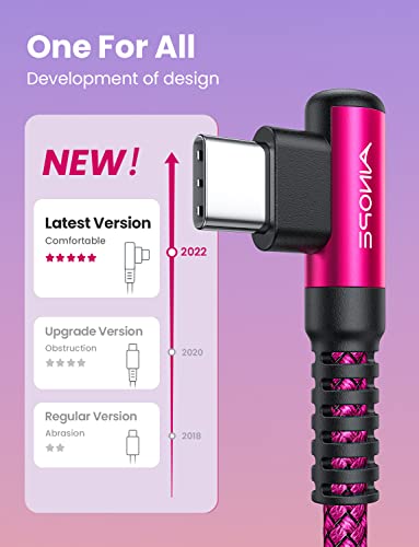 AINOPE Type C Cable [2-Pack, 6.6ft] 3.1A Type C Charger Fast Charging Right Angle, Resistant Nylon Braided S9 Charger Compatible with Galaxy S10 S9 Plus S21, Note 10 9 LG, USB C Cable - color: Rose, size: 6.6FT+6.6FT