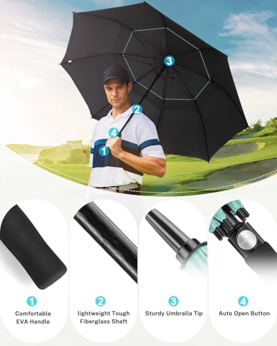 Gonex 62/68/72/80 Inch Golf Umbrella, Auto Open, Windproof, UV Protection - color: Mint Green/ Black UV Coating, size: 72 inch