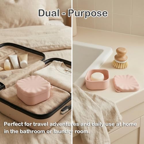 Silicone Travel Soap Case, Leak Proof Soap Dish Holder with Drainage, Shower Container for Kitsch Shampoo Bars & Standard Soaps Traveling Accessories for Gym Camping (Pink, Square) - color: Pink