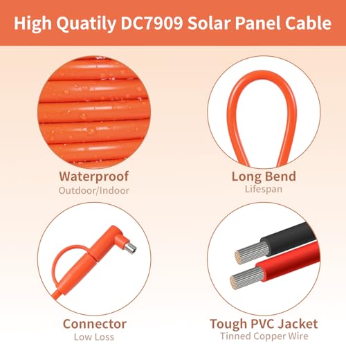 Solar Connector to DC 8mm Adapter Cable 35FT, 12AWG + 14AWG Tinned Copper Wire with DC7909 to DC8020 Adapter, Heavy Duty Charging Cable for Portable Power Station, RV, Outdoor Camping - size: 35FT