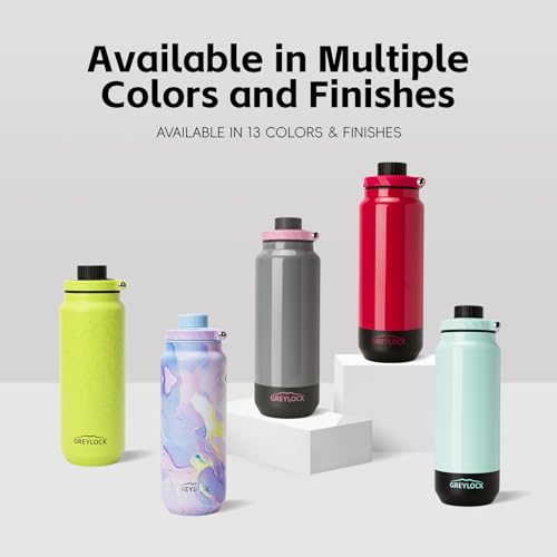 GREYLOCK 32 oz Insulated Water Bottle with Straw Lid, Leakproof Reusable Stainless Steel Vacuum Flask, 24hr Cold & Hot, Carry Handle & Silicone Spout, BPA-Free for Gym, Hiking, Travel,Teal - color: Emerald Lake, size: 32 Ounces