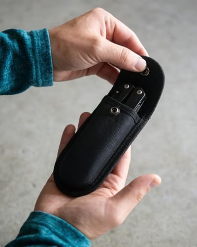 2pcs Pocket Knife Holder, Reinforced Nylon Folding Knife Multitool Sheath for Belt Carry, Box Cutter Holster Pocket Knife Case for Outdoor Use, Black (Large)