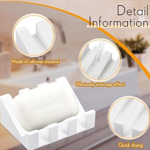 Silicone Soap Dish, Bar Soap Holder for Shower Bathroom, Kitchen, Bathtub, Self Draining Waterfall Drying Tray Keep Soap Bars Dry Clean & Easy Cleaning (White) - color: White