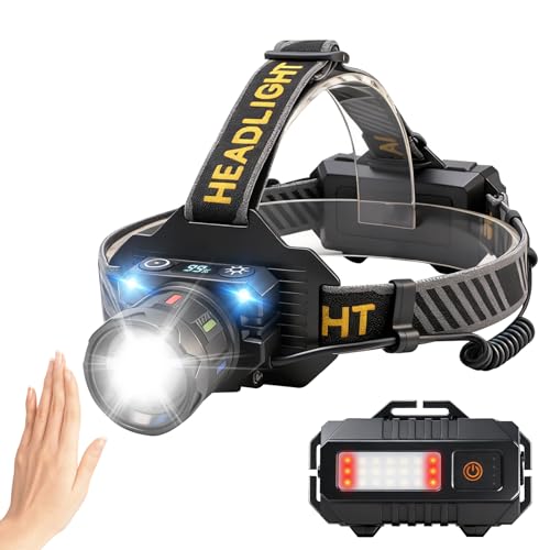 BORUIT T701A Rechargeable LED Headlamp,1000 Lumen Super Bright Head Lamp with Motion Sensor,Zoomable,90° Adjustable,Front & Rear Lights,USB-C Charging,9 Modes,IPX4 Waterproof for Hiking & Camping