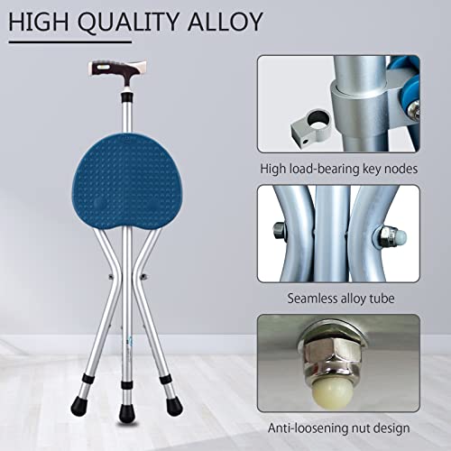 Yayayo Hold 440 lbs Folding Canes with Seat Walking Stick Height Adjustment Cane Seat Capacity Frosted Handle with Magnetic Therapy Stone Crutches Stool - color: Blue