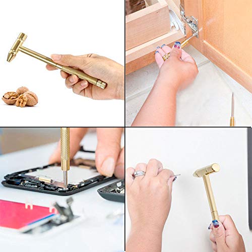 6 in 1 Micro Mini Multifunction Copper Craft Hammer & Screwdriver Hand Tools Ideal for Watchmaker Jewelers and Walnut eaters - color: （gold）