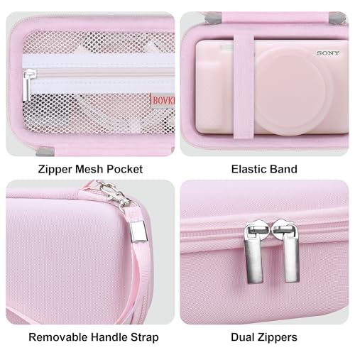 BOVKE 2-in-1 Camera Case Bundle for Sony ZV-1 Digital Camera, Jelly Pink | Shockproof EVA Hard Case & Anti-Slip Soft Silicone Skin Cover w/Removable Lens Cap, Sony ZV 1 Camera Protection Bundle Kit - color: Jelly Pink