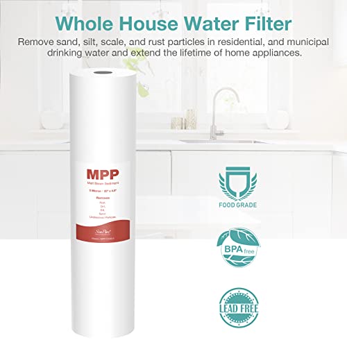 SimPure 5 Micron 20" x 4.5" Whole House Sediment Water Filter Cartridge - size: 4 Count (Pack of 1), style: 20" x 4.5"