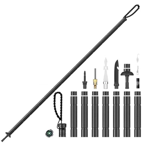 Trekking Pole Tactical Walking Stick,Survival Hiking Pole(7-Section) - color: 7-Section Black Handle