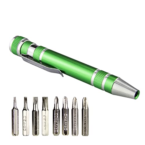 SWATOM 8 in 1 Mini Screwdriver Set Small Screwdrivers Pen Magnetic Repair Tools EDC Compact Gadgets Computer Eyeglasses Home Improvement (Green) - color: Green
