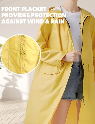 ANYOO Waterproof Rain Poncho Lightweight Reusable Hiking Hooded Coat Jacket for Outdoor Activities - color: Yellow