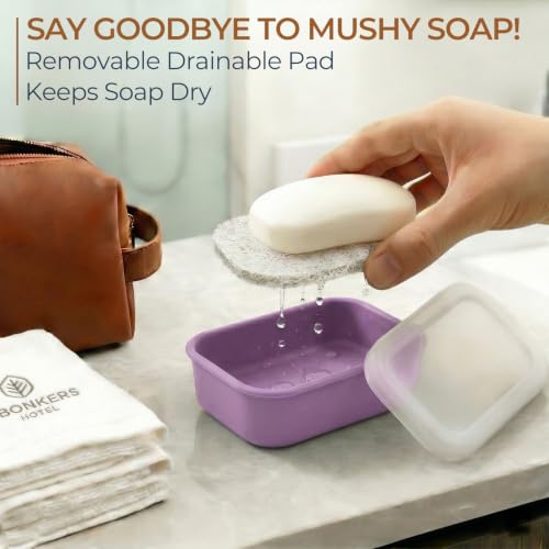 AIMAIAIMAI Enhanced Leak Proof Travel Soap Container, Compact Silicone Travel Soap Holder with Drainage Pad, Great for Camping, Gym and Business Trip (Purple) - color: Purple