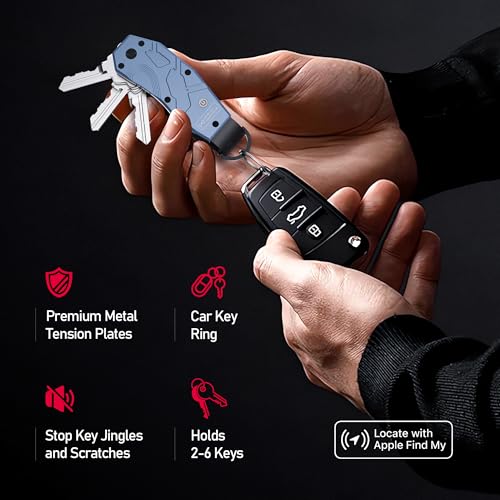 Air Keychain, Key Organizer Works with Apple Find My, Built-in airtag Chips, Holds 2-6 Keys, Car Key Chains with GPS Tracker, Key Finder, Minimalist Key Holder for Men and Women, (iOS Only) (Blue)