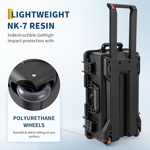 Heavy Duty Waterproof Camera Case with Wheels, Dustproof Impact Resistant Dry Box with Padded Dividers, Secure Storage for Diving, Outdoor Water Sports, Travel Photography
