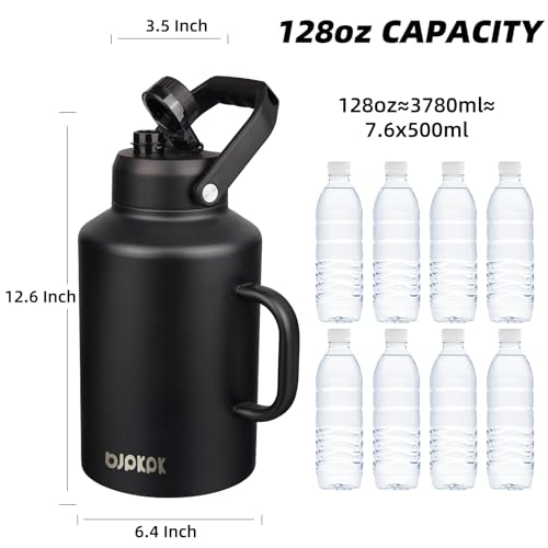 BJPKPK 128oz Stainless Steel Water Bottle, 1 Gallon Insulated Water Jug - color: Black, style: 128oz-Side Handle