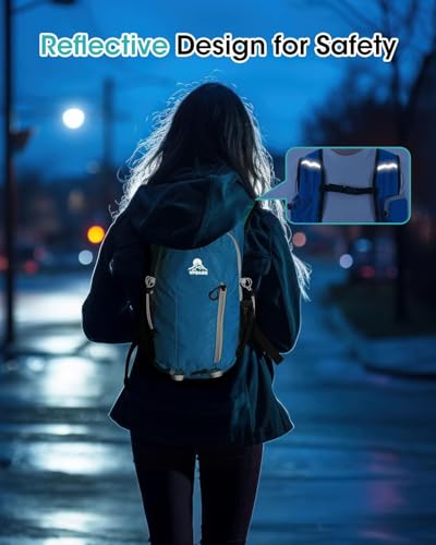 Foldable Small Hiking Backpack with 3 Strap Pockets – Lightweight 300D Spill-proof Daypack for Men Women – Packable Small Travel Backpack with Chest Strap & Trekking Pole Holder – Durable Outdoor Bag - color: Bluegreen-