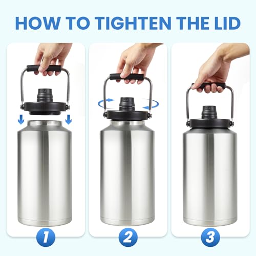1 Gallon Water Bottle Insulated Stainless Steel Keeps Ice 48Hr, Large Water Gallon Jug Wide Mouth Leakproof Vacuum for Gym, Camping, & Construction Stainless Steels (2 Packs) - color: Stainless Steels (2 Packs)