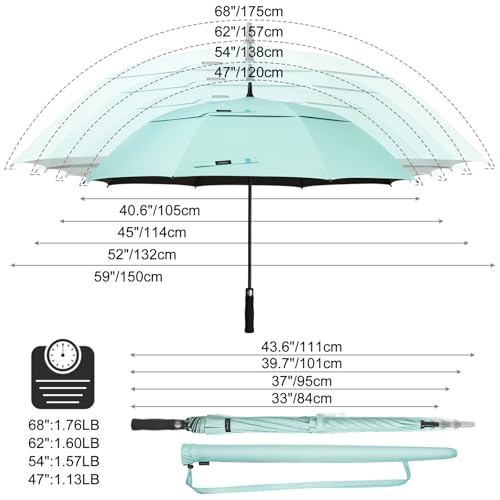 G4Free 47/54/62/68 Inch UV Protection Golf Umbrella Oversized Sun Umbrella | UPF 50+, Auto Open, Vented Double Canopy, Extra Large Coverage, Heavy Duty, Windproof Stick Umbrella - color: Seafoam Blue/Black, size: 47 inch