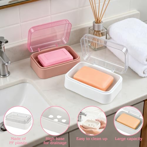 3 Pack Clear Soap Dishes with Lid Travel Soap Containers Lightweight Plastic Bar Soap Holder Boxes with Cover Portable Soap Case for Kitchen,Shower,School,Gym (3, white,pink,blue)