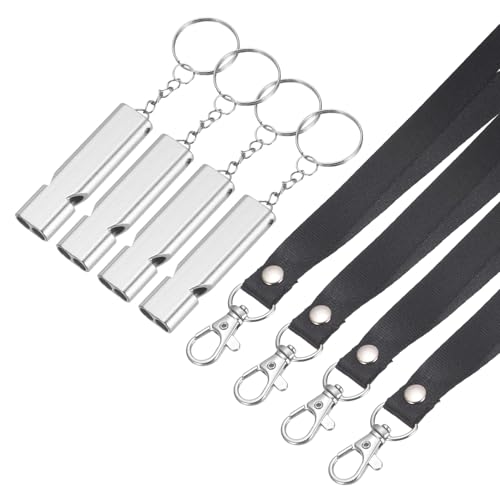 Emergency Whistle, Aluminum Survival Whistles with Lanyard and Keychain Loud Safety Rescue Signaling - color: Silver