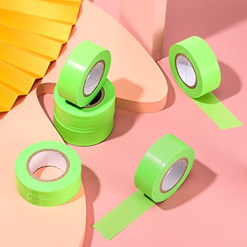 6 Pack Green Flagging Marking Tape 1''x 600 ft Non Adhesive Plastic Ribbon Neon Marking Roll Survey Tapes for Tree, Hunting Trail, Boundaries, Hazardous Areas, Home and Workplace Use