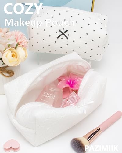Cozy Makeup Bag for Women,Zipper Cosmetic Pouch,Embroidery Floral,2 Pack - color: Embroidery Floral