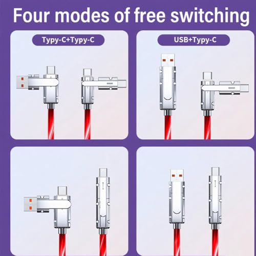 IHAO Multi Connectors Fast Charging Cable 4 Combinations in One Cable USB A/USBC to USBC Cord Lighted Up LED Flowing Compatible with Most of Electric Device-39 Inches Red - color: 4 Combinations Red