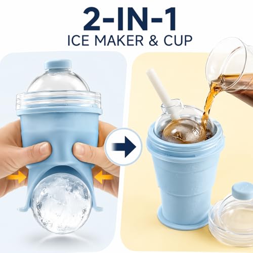 Foldable Ice Ball Cup with Straw, 2-in-1 Silicone Mold & Collapsible Travel Tumbler, Large 6cm Sphere Maker, Portable Drink Cup, 325ml (YELLOW) - color: Yellow