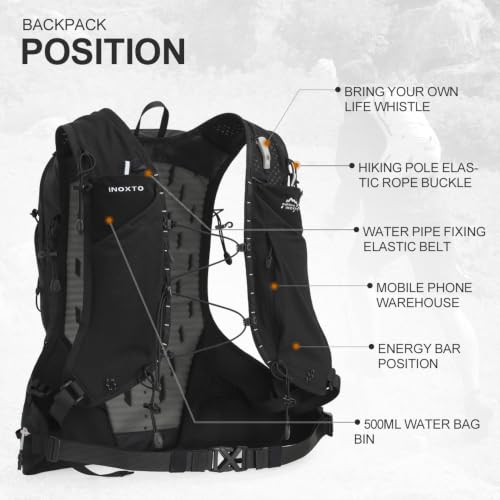 IX INOXTO Hiking Hydration Backpack with 2L/3L Water Bladder for Women and Men18L/25L Water Backpack for Hiking, Cycling, Climbing, Camping - style: Black-White-2L Water Bladder