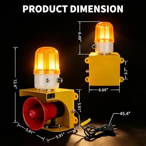 AC110V Industrial Siren Alarm Strobe Light-120dB Loud Horn&Waterproof Red Beacon Warning Light for Emergency,Factory,Fires,Tornado,Intruder Deterrent (AC110V Amber Light (Switch,0-120dB)) - style: AC110V Amber Light (Switch,0-120dB)