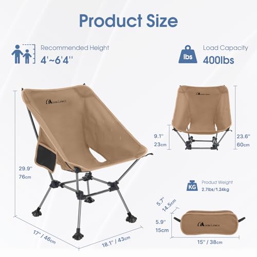 MOON LENCE Portable Camping Chair Plus, Larger & Roomier, Compact and Lightweight, Folding Chair for Backpacking Hiking Beach, Ultralight Camp Chair 330Lbs Capacity