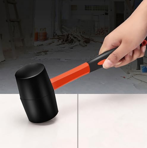 Rubber Hammer with Shock Absorbing Fibre Handle, 12 Oz Mallet for Camping, Floor Installation, Tent Stakes, Home Decoration(12 oz)