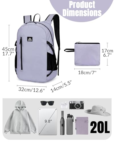 Nylon Folding Hiking Backpack for Women Men, 20L Lightweight Waterproof Packable Daypack with Reflective Strips for Traveling Daily Outdoor Sports, Purple - color: Purple