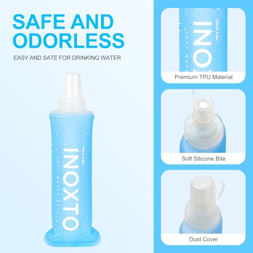 INOXTO Soft Flask,Collapsible Soft Water Bottles for Hydration Vests and Running Packs, Soft Flask Running Bottles for Hiking Cycling(250/500 ml) (2 PCS 250ML) - size: 2 PCS 250ML