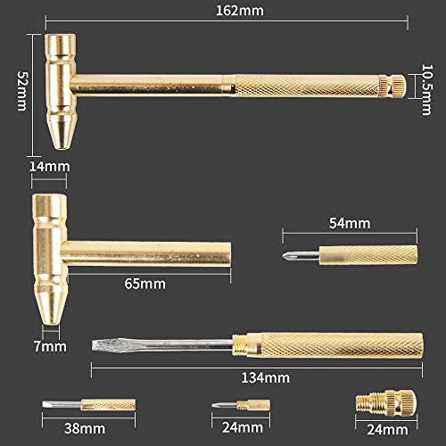 6 in 1 Micro Mini Multifunction Copper Craft Hammer & Screwdriver Hand Tools Ideal for Watchmaker Jewelers and Walnut eaters - color: （gold）