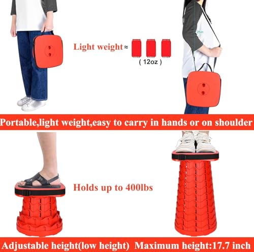 Fishboy Upgraded Collapsible Stool, 400lbs Max Weight, Lightweight But Sturdy, Portable Retractable Folding Telescoping Foldable Camping Stool for Adults Outdoor Fishing Hiking BBQ - color: All Red, size: 1 Pack