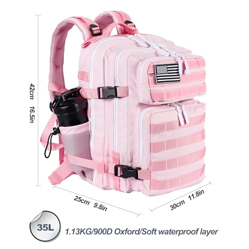 LHI Tactical Military Backpack for Men and Women 25L/35L Army Assault Pack Bag Small Rucksack with Bottle Holder - color: 2.6 35l-light Pink, size: Medium