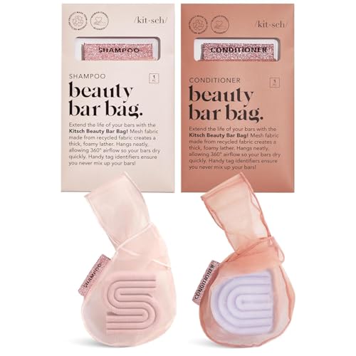 Kitsch Soap Saver Bag – Patented Mesh Bag Soap Holder – 2pc Set | for Shampoo and Conditioner Bars – Extends Use & Prevents Soggy Mess – Recycled Beauty Mesh Pouch, Eco-Friendly - color: Blush & Terracotta