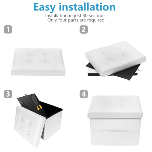 AmasSmile Ottoman with Storage,17" Folding Leather Foot Rest Chest,White - color: White 1 Pack, size: 17"*13"*13"with side pockets