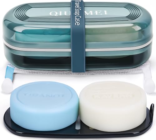Shampoo Bar Holder and Soap Case | Leakproof Travel Container with Lid & Drain Tray | Includes Silicone Strap and Mesh Soap Bag | for Bathroom, Shower, Camping, Gym Travel (Blue, Large) - color: Blue Style A-large