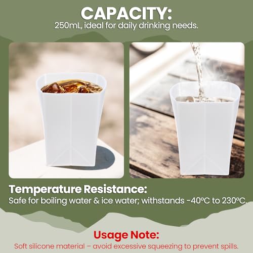 LemonRoad Silicone Folding Camping Cup Card Design Collapsible Silicone Travel Cup Waterproof 250 ml for Camping Outdoors International Travel (Light Brown)