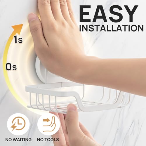 LEVERLOC Soap Dish, Soap Bar Holder for Shower Suction Cup Wall Mounted - color: White, size: 5.7" * 4.8"