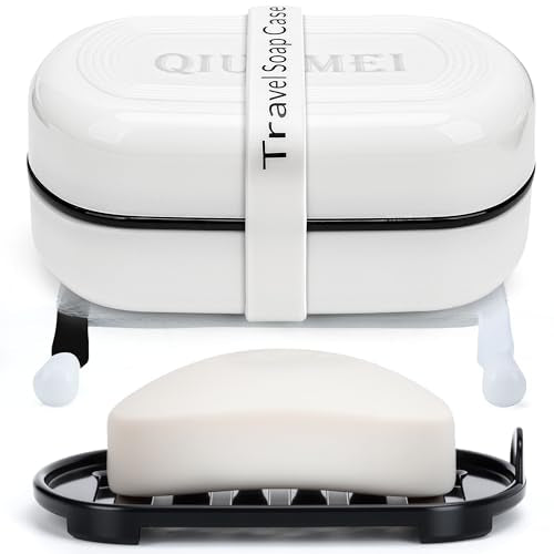 Travel Soap Box,soap Bar Holder Dish Container Case with Soap Bag & Silicone Band,Strong Sealing Leak Proof Portable,Best for Bathroom/Camping/Gym/Business Trip (White) - color: White