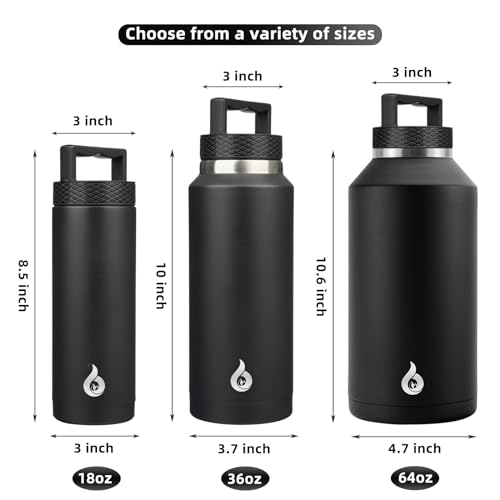 BJPKPK 18oz Insulated Water Bottle Stainless Steel Water Bottle with Handle - color: Black, style: 18oz