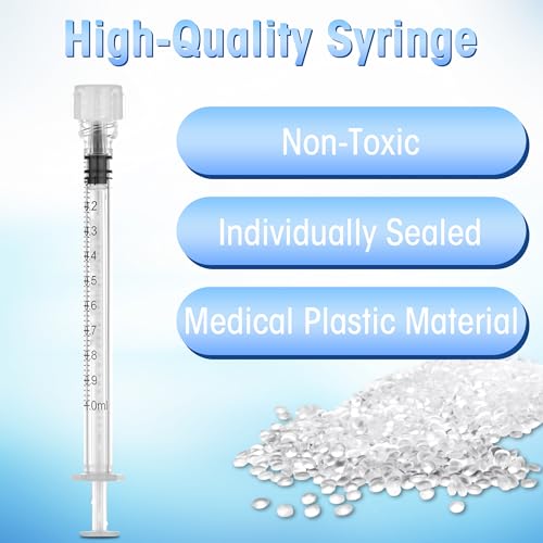 20 Pack 1ml/cc Luer Lock Syringe with Caps, Plastic Syringe without Needle for Liquid, Sterile Individually Wrapped - style: 1mL